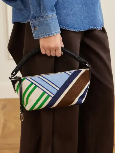 Loewe Cala Bayadere Leather-trimmed Paneled Striped Canvas Shoulder Bag | Thumbnail 3 Loewe Cala Bayadere Leather-trimmed Paneled Striped Canvas Shoulder Bag | Thumbnail 3