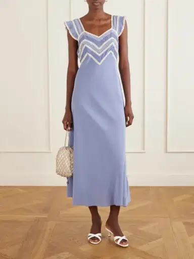 Rixo Bailee Crochet-trimmed Silk-crepe De Chine Midi Dress | Thumbnail 2 Rixo Bailee Crochet-trimmed Silk-crepe De Chine Midi Dress | Thumbnail 2