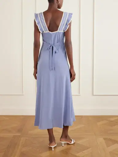 Rixo Bailee Crochet-trimmed Silk-crepe De Chine Midi Dress | Thumbnail 3 Rixo Bailee Crochet-trimmed Silk-crepe De Chine Midi Dress | Thumbnail 3