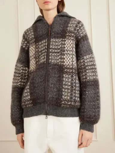 Brunello Cucinelli Sequin-embellished Checked Woven Jacket | Thumbnail 3 Brunello Cucinelli Sequin-embellished Checked Woven Jacket | Thumbnail 3