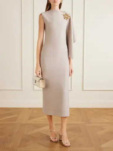 Oscar de la Renta Draped Wool-blend Knitted Midi Dress | Thumbnail 2 Oscar de la Renta Draped Wool-blend Knitted Midi Dress | Thumbnail 2