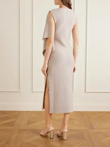 Oscar de la Renta Draped Wool-blend Knitted Midi Dress | Thumbnail 3 Oscar de la Renta Draped Wool-blend Knitted Midi Dress | Thumbnail 3