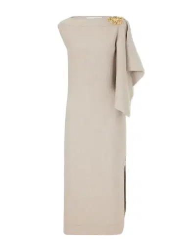 Oscar de la Renta Draped Wool-blend Knitted Midi Dress | Thumbnail 1 Oscar de la Renta Draped Wool-blend Knitted Midi Dress | Thumbnail 1