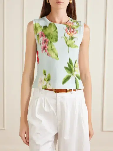 Oscar de la Renta Floral-print Cotton-blend Knitted Tank | Thumbnail 3 Oscar de la Renta Floral-print Cotton-blend Knitted Tank | Thumbnail 3