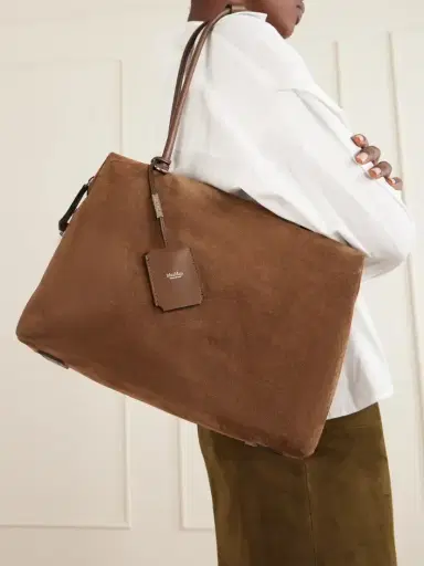 Max Mara Leather-trimmed Suede Shoulder Bag | Thumbnail 2 Max Mara Leather-trimmed Suede Shoulder Bag | Thumbnail 2