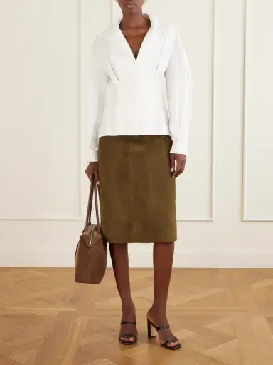 Max Mara Leather-trimmed Suede Shoulder Bag | Thumbnail 3 Max Mara Leather-trimmed Suede Shoulder Bag | Thumbnail 3