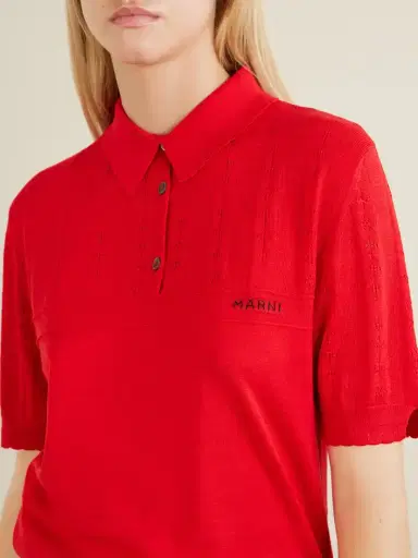 Marni Patterned Wool And Silk-blend Knitted Polo Shirt | Thumbnail 4 Marni Patterned Wool And Silk-blend Knitted Polo Shirt | Thumbnail 4