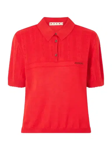 Marni Patterned Wool And Silk-blend Knitted Polo Shirt | Thumbnail 1 Marni Patterned Wool And Silk-blend Knitted Polo Shirt | Thumbnail 1
