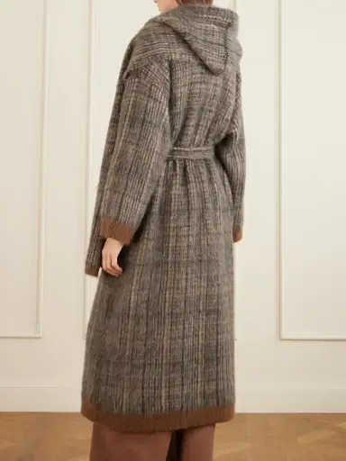 Brunello Cucinelli Scarf-detailed Belted Checked Brushed Wool-blend Coat | Thumbnail 4 Brunello Cucinelli Scarf-detailed Belted Checked Brushed Wool-blend Coat | Thumbnail 4