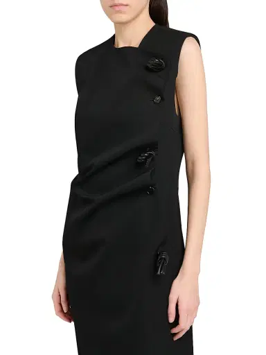 Bottega Veneta Women's Buttoned Sleeveless Shift Midi Dress - Double Black - Size 10 | Thumbnail 6 Bottega Veneta Women's Buttoned Sleeveless Shift Midi Dress - Double Black - Size 10 | Thumbnail 6