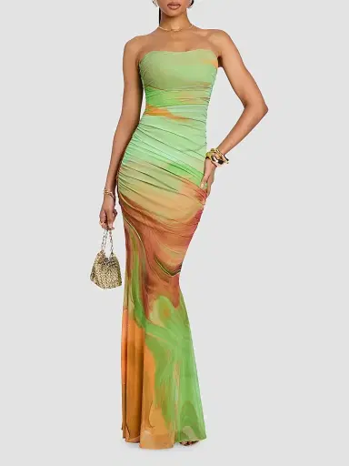 Retrofête Women's Isadore Abstract Print Mesh Trumpet Maxi Dress - Pera Brushstroke - Size XL | Thumbnail 2 Retrofête Women's Isadore Abstract Print Mesh Trumpet Maxi Dress - Pera Brushstroke - Size XL | Thumbnail 2