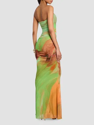 Retrofête Women's Isadore Abstract Print Mesh Trumpet Maxi Dress - Pera Brushstroke - Size XL | Thumbnail 3 Retrofête Women's Isadore Abstract Print Mesh Trumpet Maxi Dress - Pera Brushstroke - Size XL | Thumbnail 3