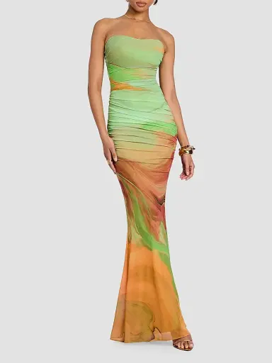 Retrofête Women's Isadore Abstract Print Mesh Trumpet Maxi Dress - Pera Brushstroke - Size XL | Thumbnail 4 Retrofête Women's Isadore Abstract Print Mesh Trumpet Maxi Dress - Pera Brushstroke - Size XL | Thumbnail 4