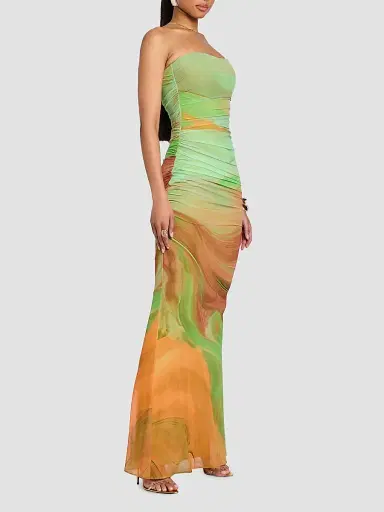 Retrofête Women's Isadore Abstract Print Mesh Trumpet Maxi Dress - Pera Brushstroke - Size XL | Thumbnail 7 Retrofête Women's Isadore Abstract Print Mesh Trumpet Maxi Dress - Pera Brushstroke - Size XL | Thumbnail 7