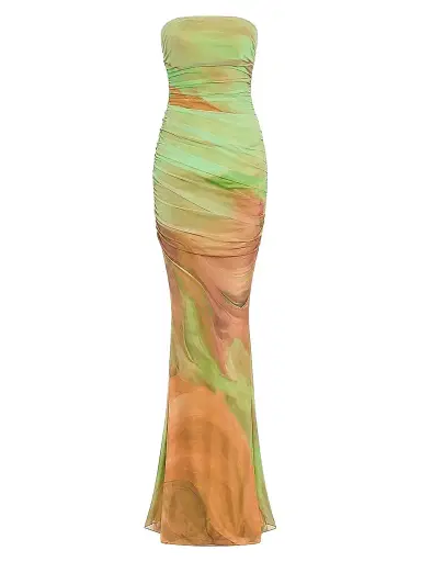 Retrofête Women's Isadore Abstract Print Mesh Trumpet Maxi Dress - Pera Brushstroke - Size XL | Thumbnail 1 Retrofête Women's Isadore Abstract Print Mesh Trumpet Maxi Dress - Pera Brushstroke - Size XL | Thumbnail 1