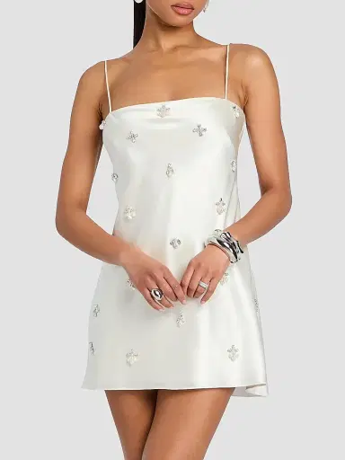 Retrofête Women's Dotty Embellished Satin Mini Dress - Cream | Thumbnail 3 Retrofête Women's Dotty Embellished Satin Mini Dress - Cream | Thumbnail 3