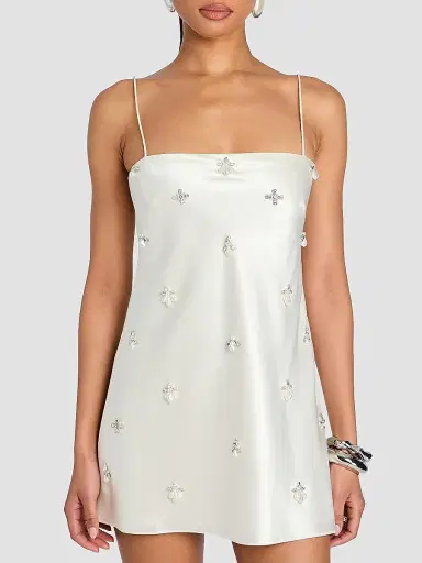 Retrofête Women's Dotty Embellished Satin Mini Dress - Cream | Thumbnail 5 Retrofête Women's Dotty Embellished Satin Mini Dress - Cream | Thumbnail 5