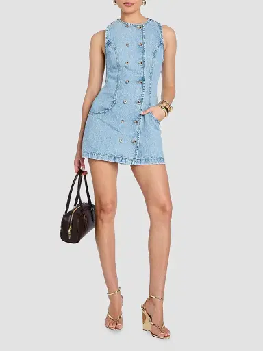 Retrofête Women's Hanna Double-Breasted Denim Mini Dress - Bleeker | Thumbnail 2 Retrofête Women's Hanna Double-Breasted Denim Mini Dress - Bleeker | Thumbnail 2