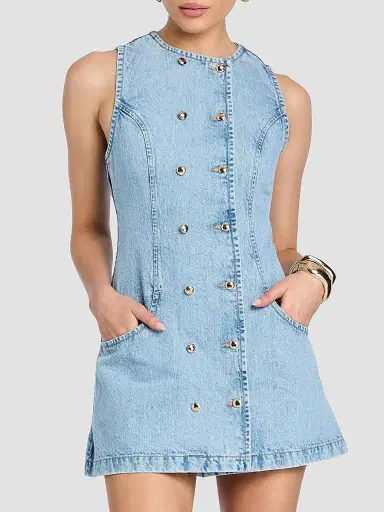 Retrofête Women's Hanna Double-Breasted Denim Mini Dress - Bleeker | Thumbnail 4 Retrofête Women's Hanna Double-Breasted Denim Mini Dress - Bleeker | Thumbnail 4