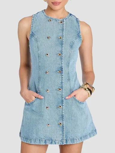 Retrofête Women's Hanna Double-Breasted Denim Mini Dress - Bleeker | Thumbnail 5 Retrofête Women's Hanna Double-Breasted Denim Mini Dress - Bleeker | Thumbnail 5