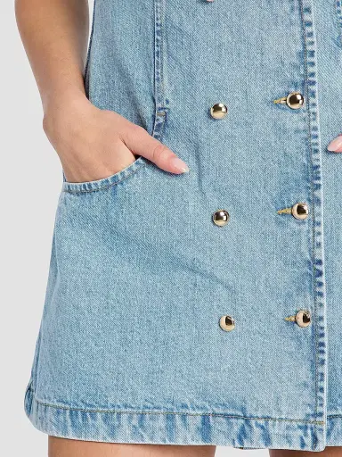 Retrofête Women's Hanna Double-Breasted Denim Mini Dress - Bleeker | Thumbnail 6 Retrofête Women's Hanna Double-Breasted Denim Mini Dress - Bleeker | Thumbnail 6