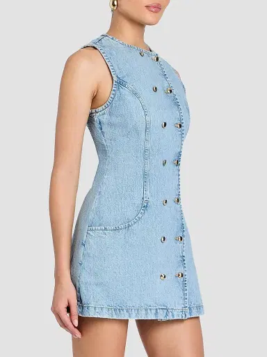 Retrofête Women's Hanna Double-Breasted Denim Mini Dress - Bleeker | Thumbnail 7 Retrofête Women's Hanna Double-Breasted Denim Mini Dress - Bleeker | Thumbnail 7