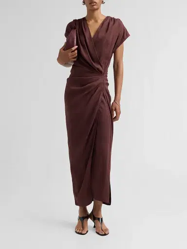 Proenza Schouler Women's Bettina Linen-Blend Draped Midi-Dress - Espresso - Size 14 | Thumbnail 2 Proenza Schouler Women's Bettina Linen-Blend Draped Midi-Dress - Espresso - Size 14 | Thumbnail 2