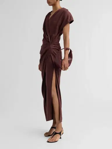 Proenza Schouler Women's Bettina Linen-Blend Draped Midi-Dress - Espresso - Size 14 | Thumbnail 4 Proenza Schouler Women's Bettina Linen-Blend Draped Midi-Dress - Espresso - Size 14 | Thumbnail 4