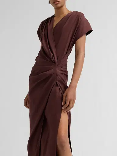 Proenza Schouler Women's Bettina Linen-Blend Draped Midi-Dress - Espresso - Size 14 | Thumbnail 5 Proenza Schouler Women's Bettina Linen-Blend Draped Midi-Dress - Espresso - Size 14 | Thumbnail 5