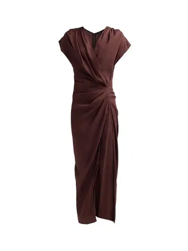 Proenza Schouler Women's Bettina Linen-Blend Draped Midi-Dress - Espresso - Size 14 | Thumbnail 1 Proenza Schouler Women's Bettina Linen-Blend Draped Midi-Dress - Espresso - Size 14 | Thumbnail 1