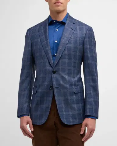 Giorgio Armani Men's Plaid Wool-Cashmere Sport Coat | Thumbnail 4 Giorgio Armani Men's Plaid Wool-Cashmere Sport Coat | Thumbnail 4