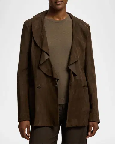 Ralph Lauren Collection Lightweight Suede Ruffle Blazer | Thumbnail 4 Ralph Lauren Collection Lightweight Suede Ruffle Blazer | Thumbnail 4