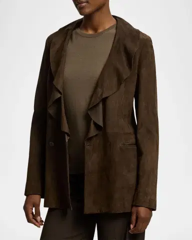 Ralph Lauren Collection Lightweight Suede Ruffle Blazer | Thumbnail 6 Ralph Lauren Collection Lightweight Suede Ruffle Blazer | Thumbnail 6