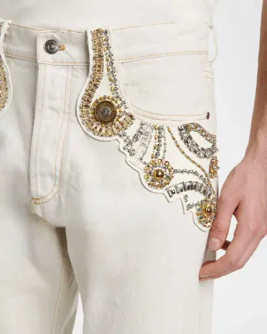 Versace Men's Crystal-Embroidered Straight-Leg Denim Jeans | Thumbnail 5 Versace Men's Crystal-Embroidered Straight-Leg Denim Jeans | Thumbnail 5