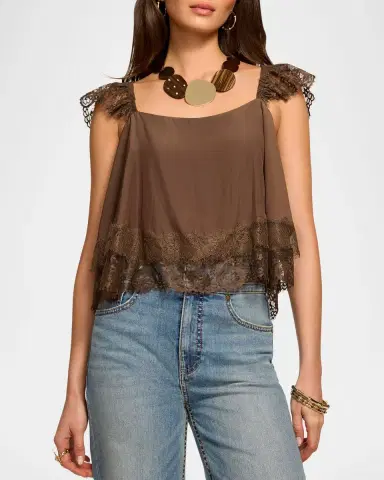 Ramy Brook Lena Lace-Trim Satin Blouse | Thumbnail 2 Ramy Brook Lena Lace-Trim Satin Blouse | Thumbnail 2