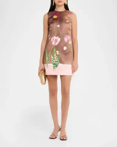 Oscar de la Renta Sleeveless Mixed Botanical Mini Shift Dress | Thumbnail 2 Oscar de la Renta Sleeveless Mixed Botanical Mini Shift Dress | Thumbnail 2