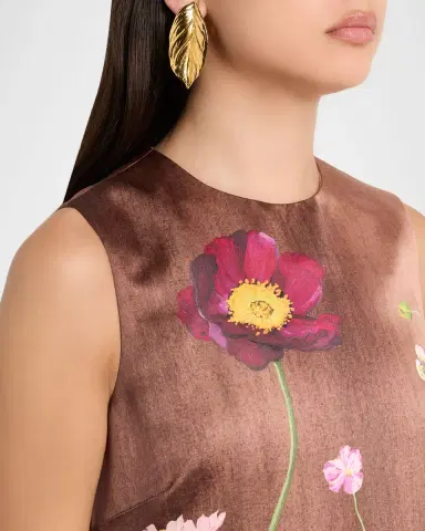 Oscar de la Renta Sleeveless Mixed Botanical Mini Shift Dress | Thumbnail 5 Oscar de la Renta Sleeveless Mixed Botanical Mini Shift Dress | Thumbnail 5