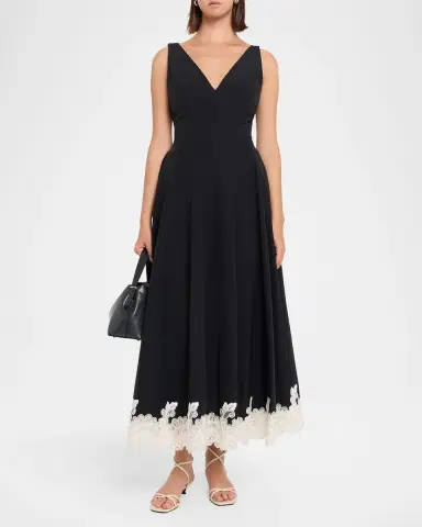 SIMKHAI Mira Cotton Faille Lace Midi Dress | Thumbnail 2 SIMKHAI Mira Cotton Faille Lace Midi Dress | Thumbnail 2