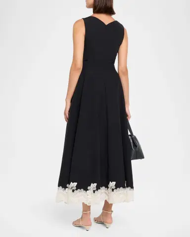 SIMKHAI Mira Cotton Faille Lace Midi Dress | Thumbnail 3 SIMKHAI Mira Cotton Faille Lace Midi Dress | Thumbnail 3