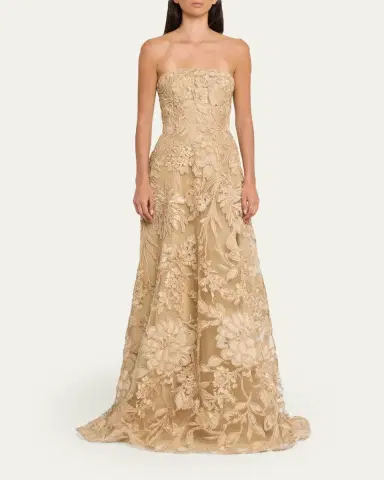 Naeem Khan Floral Raffia Strapless Gown | Thumbnail 2 Naeem Khan Floral Raffia Strapless Gown | Thumbnail 2