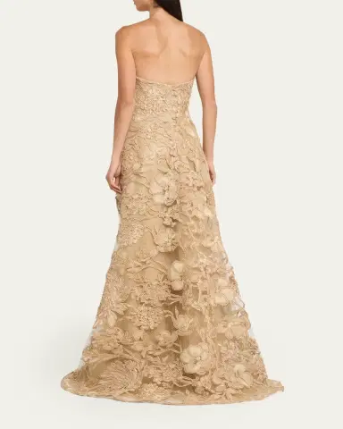 Naeem Khan Floral Raffia Strapless Gown | Thumbnail 3 Naeem Khan Floral Raffia Strapless Gown | Thumbnail 3