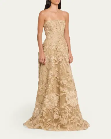 Naeem Khan Floral Raffia Strapless Gown | Thumbnail 4 Naeem Khan Floral Raffia Strapless Gown | Thumbnail 4