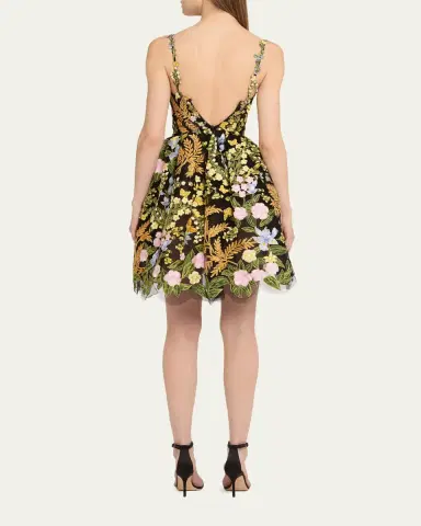 Oscar de la Renta Mixed Botanical Embroidered Tulle High-Low Bustier Dress | Thumbnail 3 Oscar de la Renta Mixed Botanical Embroidered Tulle High-Low Bustier Dress | Thumbnail 3