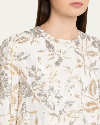 PRABAL GURUNG Single-Breasted Floral Sequined Collarless Car Coat | Thumbnail 5 PRABAL GURUNG Single-Breasted Floral Sequined Collarless Car Coat | Thumbnail 5