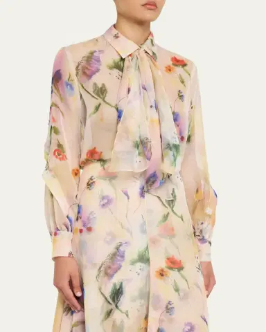 PRABAL GURUNG Floral-Print Collared Blouse with Tie Detail | Thumbnail 4 PRABAL GURUNG Floral-Print Collared Blouse with Tie Detail | Thumbnail 4