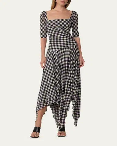 Diane von Furstenberg Leslie Gingham-Print Handkerchief Maxi Dress | Thumbnail 2 Diane von Furstenberg Leslie Gingham-Print Handkerchief Maxi Dress | Thumbnail 2