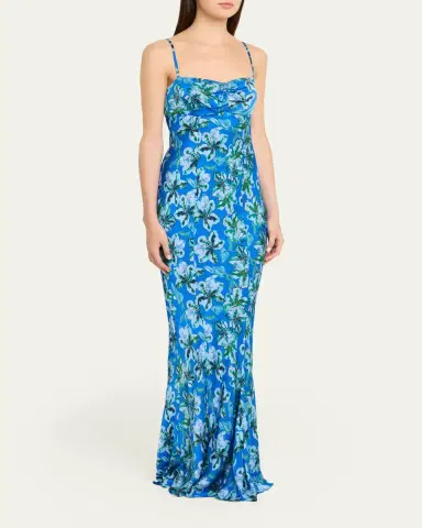 Saloni Renee Long Floral Silk Spaghetti-Strap Dress | Thumbnail 8 Saloni Renee Long Floral Silk Spaghetti-Strap Dress | Thumbnail 8