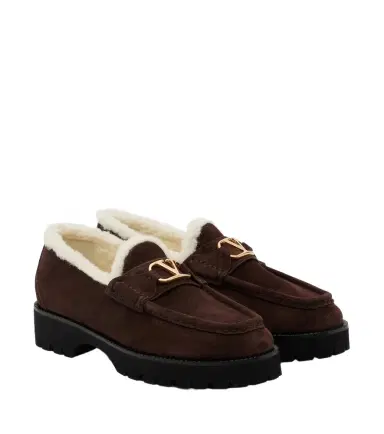 Valentino Garavani VLogo shearling-trimmed suede platform loafers | Thumbnail 1 Valentino Garavani VLogo shearling-trimmed suede platform loafers | Thumbnail 1