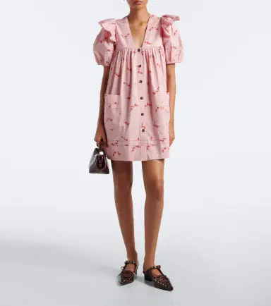 Ganni Floral ruffled cotton-blend poplin minidress | Thumbnail 3 Ganni Floral ruffled cotton-blend poplin minidress | Thumbnail 3