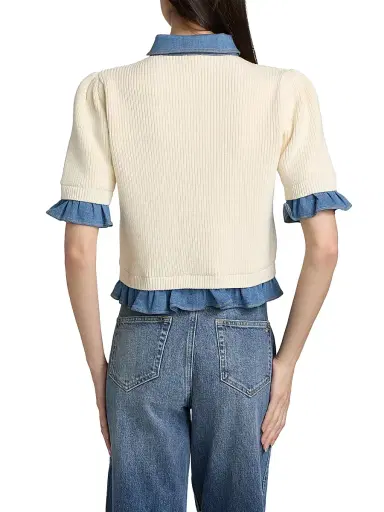 Cinq à Sept Women's Shelly Denim-Trimmed Sweater - Ivory Light Wash - Size XL | Thumbnail 5 Cinq à Sept Women's Shelly Denim-Trimmed Sweater - Ivory Light Wash - Size XL | Thumbnail 5